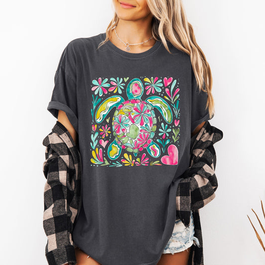 Painted Sea Turtle, Turtle, Sea, Ocean, Summer, Beach, Comfort Colors T-Shirt