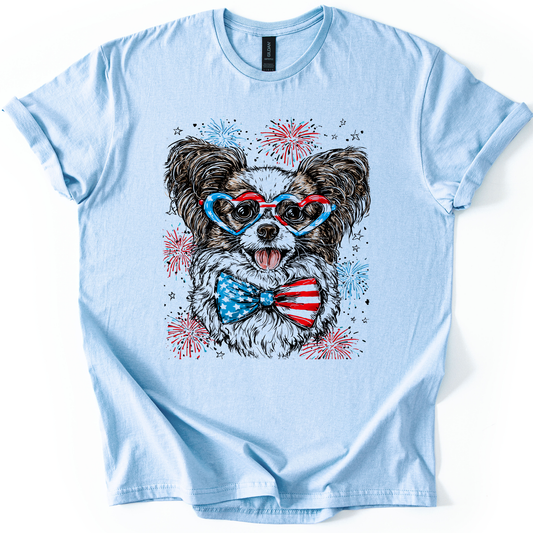Papillon Patriotic Dog, USA, America, Pet Lover, 4th of July, Soft Style T-Shirt