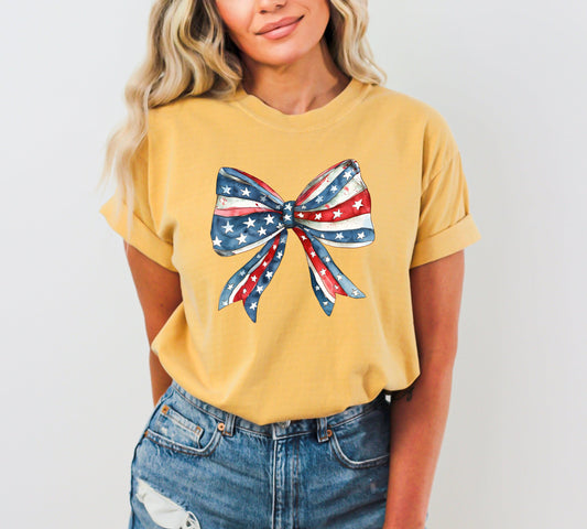 Patriotic Bow, Ribbon, USA, 4th Of July, Memorial Day, Tshirt Comfort Colors T-Shirt
