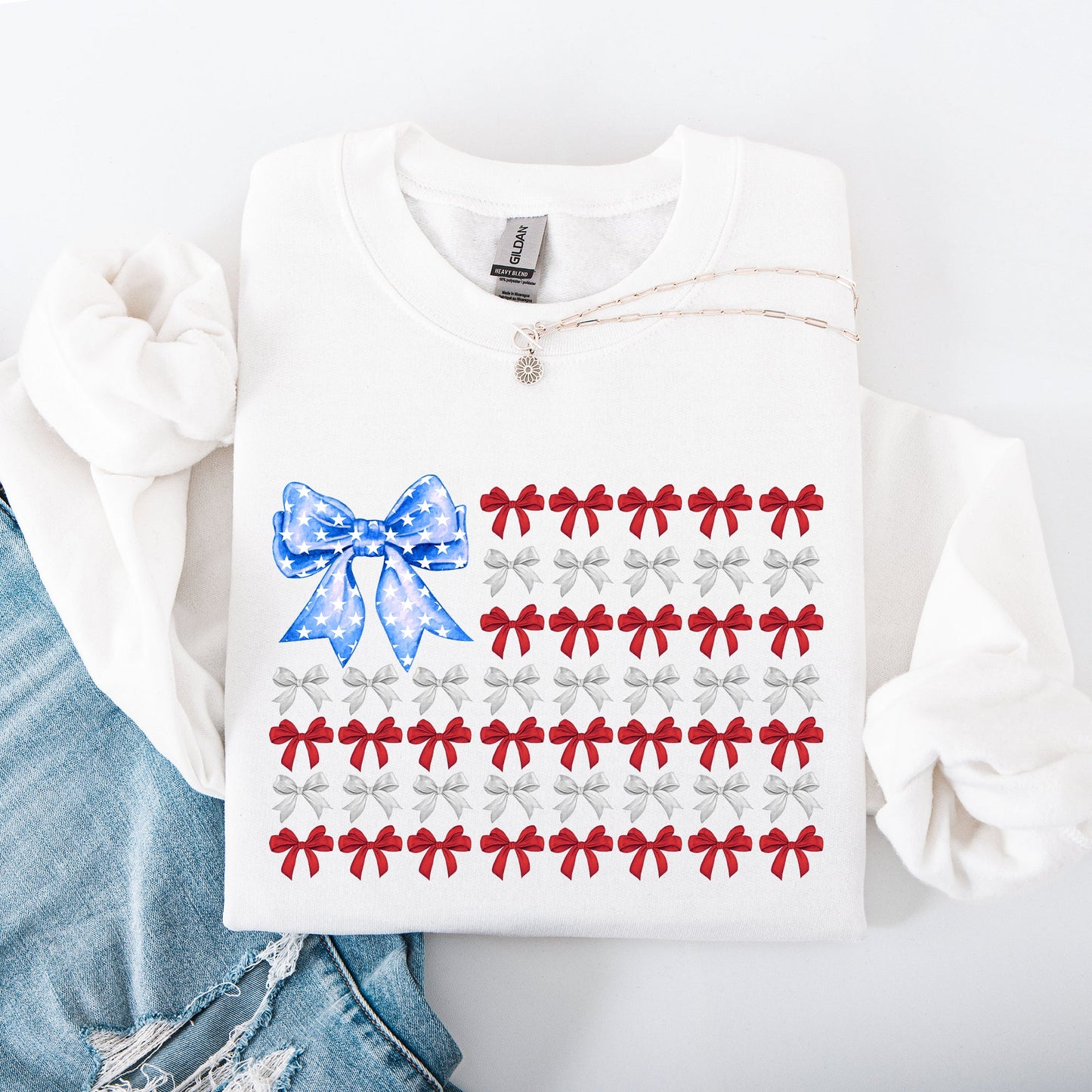 Patriotic Bows, Flag, USA, Coquette, Ribbons, America, 4th of July Sweatshirt