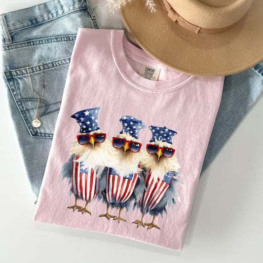 Patriotic Chickens, Hippie, Funny, Patriotic, 4th of Tshirt Comfort Colors T-Shirt