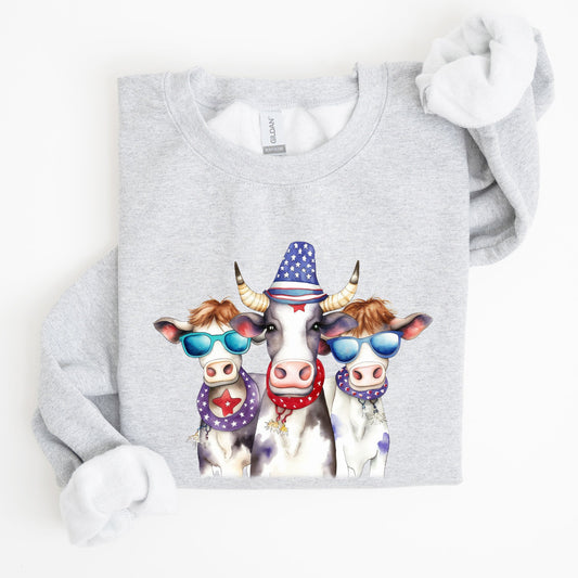 Patriotic Cows, Hippie, Funny, 4th of July Sweatshirt