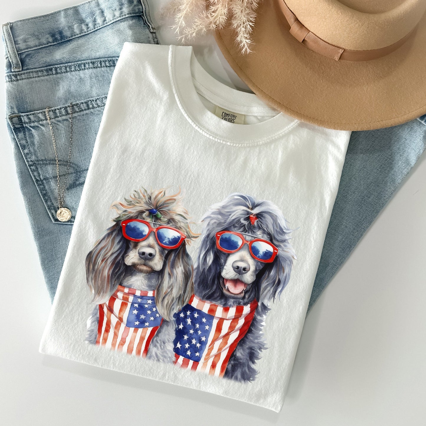 Patriotic Dogs, Hippie, Funny, Patriotic, 4th of July Tshirt Comfort Colors T-Shirt