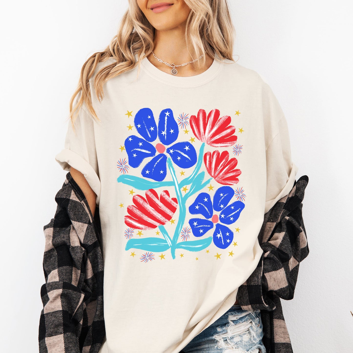 Patriotic Flowers, Red White Blue, America, USA, 4th of July Tshirt Comfort Colors T-Shirt