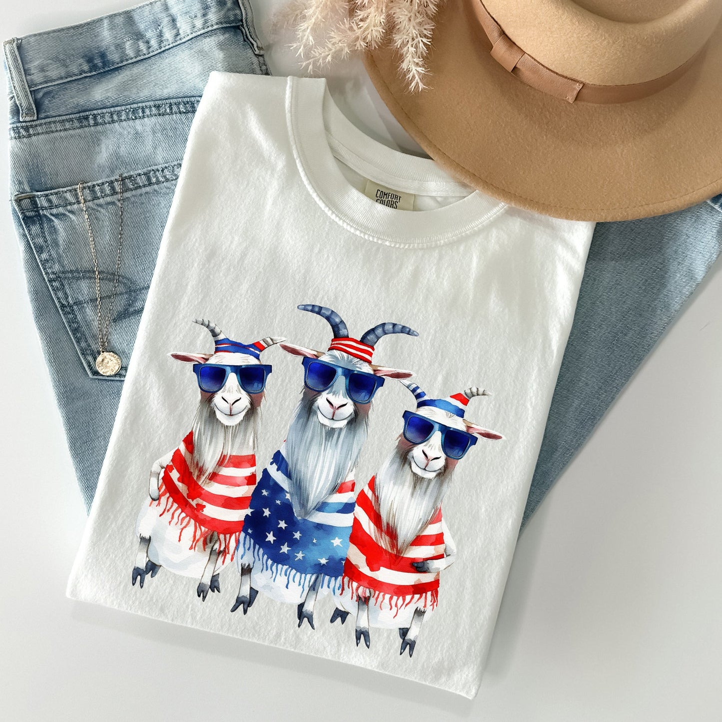 Patriotic Hippie Goats, Funny, Patriotic, 4th of July Tshirt Comfort Colors T-Shirt