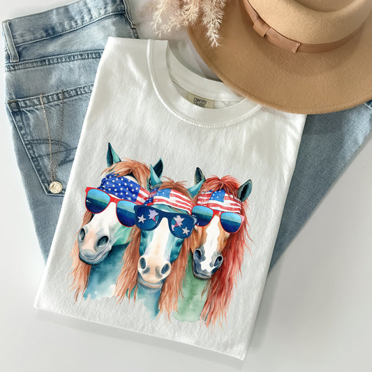 Patriotic Horses, Hippie Funny, Patriotic 4th of July Tshirt Comfort Colors T-Shirt