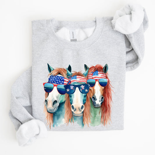 Patriotic Horses, Hippie, Funny, 4th of July Sweatshirt