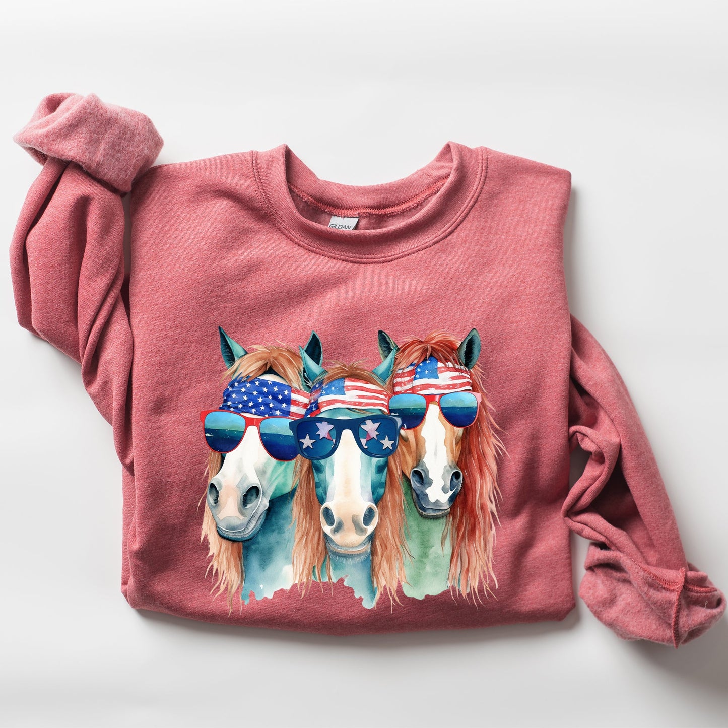 Patriotic Horses, Hippie, Funny, 4th of July Sweatshirt