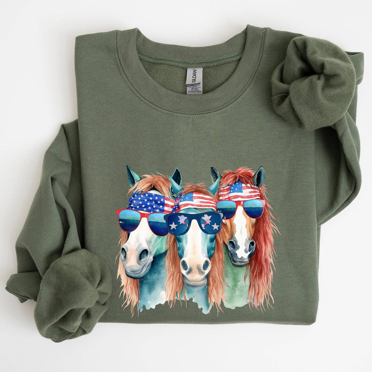 Patriotic Horses, Hippie, Funny, 4th of July Sweatshirt