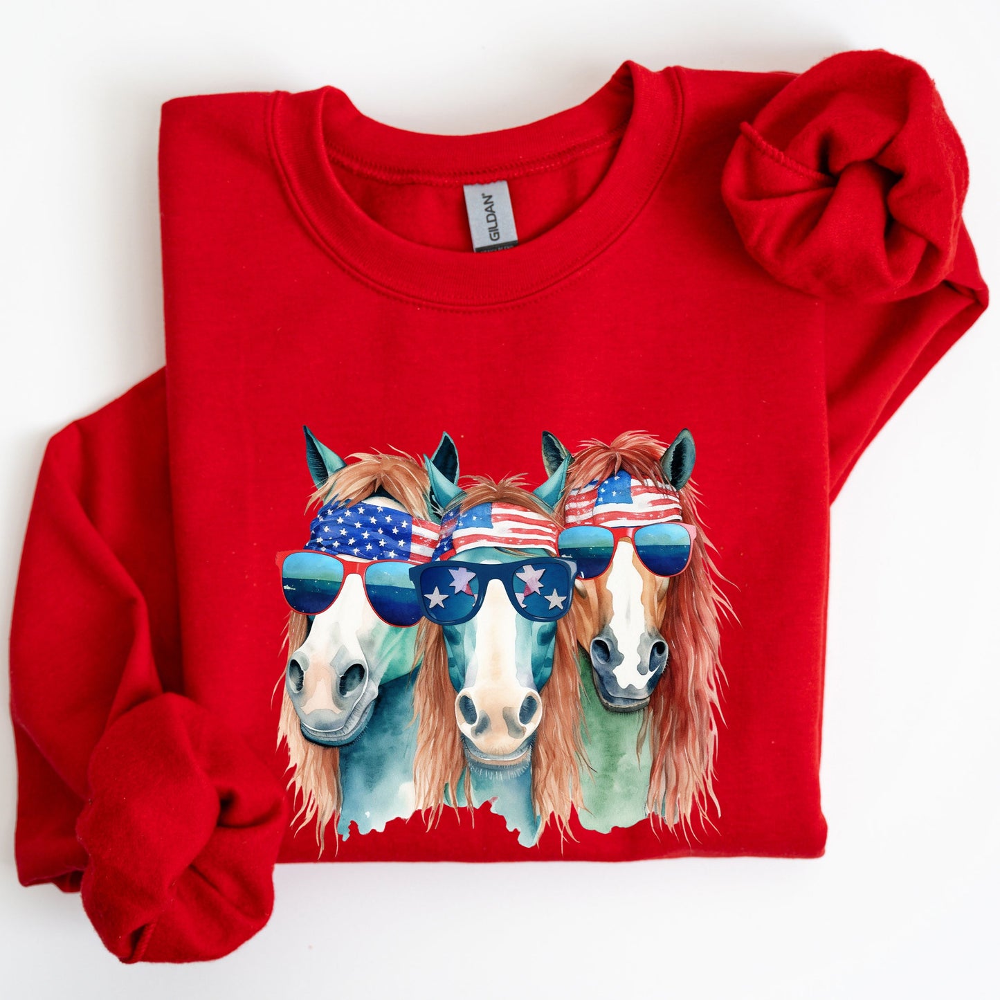 Patriotic Horses, Hippie, Funny, 4th of July Sweatshirt