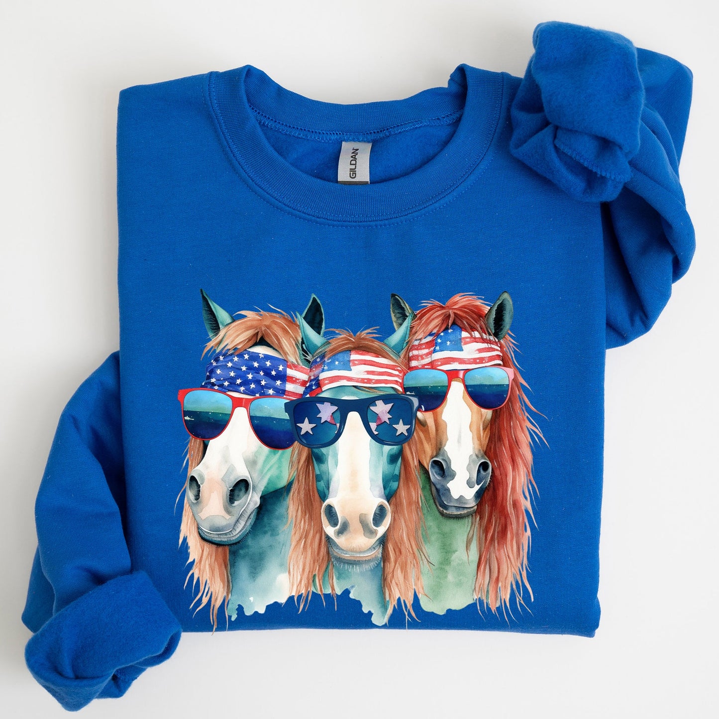 Patriotic Horses, Hippie, Funny, 4th of July Sweatshirt