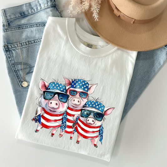 Patriotic Pigs, Hippie, Funny, Patriotic, 4th of July Tshirt Comfort Colors T-Shirt