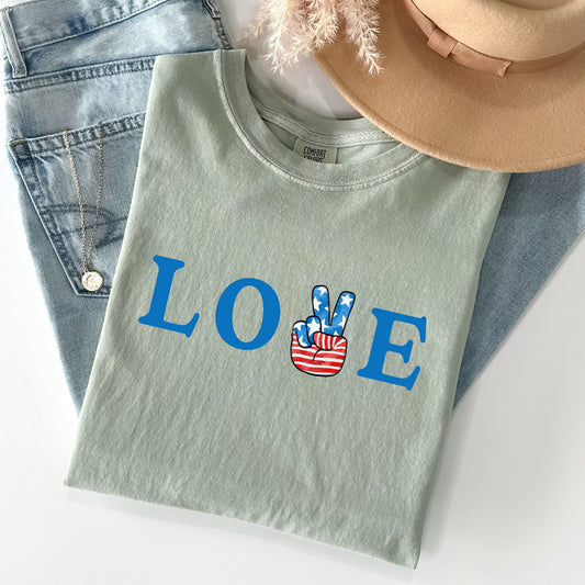 Peace, Love, America, Retro, Patriotic, 4th of July Tshirt Comfort Colors T-Shirt
