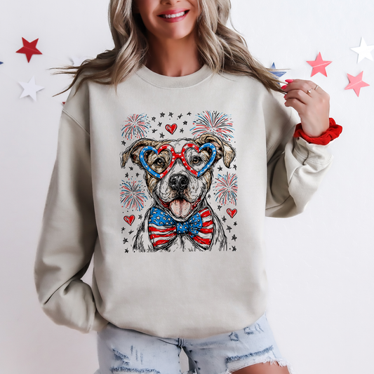 Pitbull Terrier Patriotic Dog, USA, America, Pet Lover, 4th of July Sweatshirt
