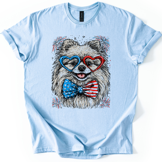 Pomeranian Patriotic Dog, USA, America, Pet Lover, 4th of July, Soft Style T-Shirt