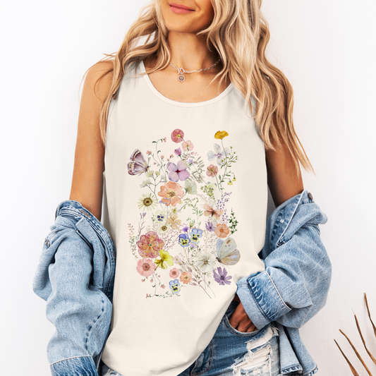 Pressed Flowers, Butterfly, Delicate, Beautiful, Nature Comfort Colors Tank Top