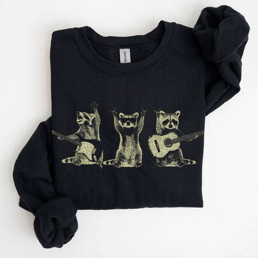 Raccoon Band, Playing Guitar, Funny Animals Sweatshirt