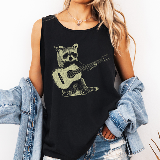 Raccoon Playing Guitar, Music, Rock Comfort Colors Tank Top