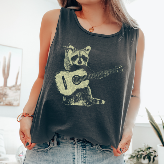 Raccoon Playing Guitar, Music, Rock Comfort Colors Tank Top