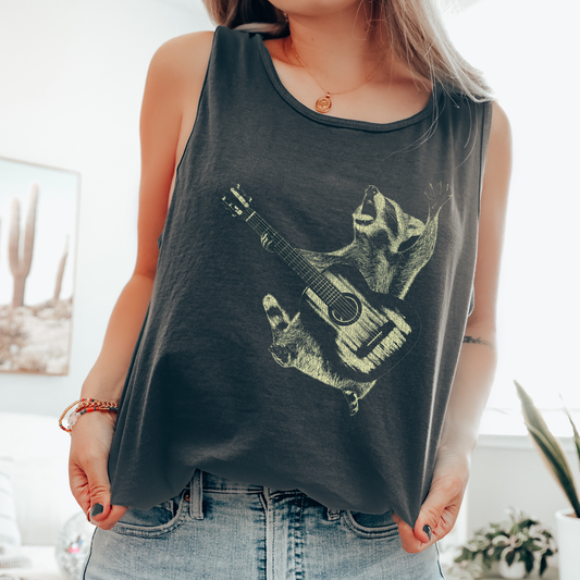 Raccoon Rocking Out, Singing, Music, Guitar Comfort Colors Tank Top