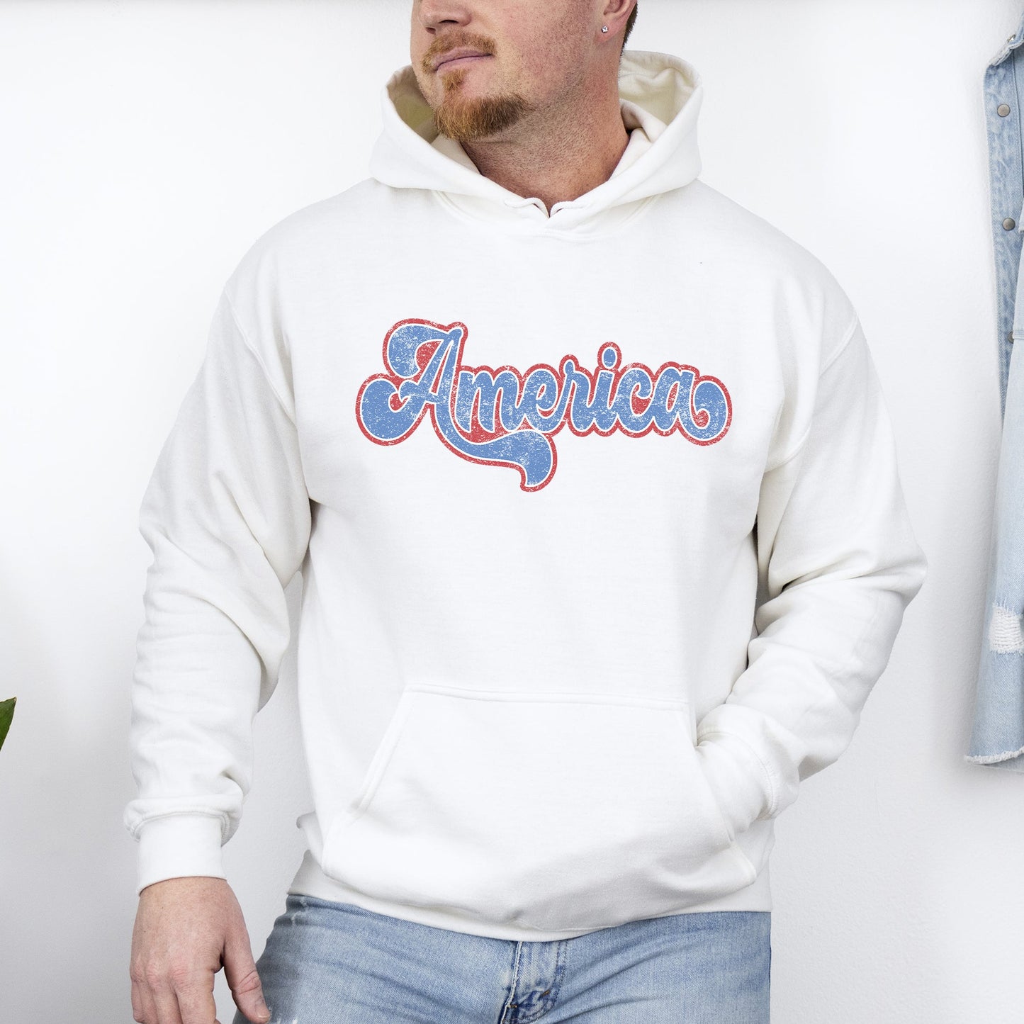 Retro America, Grunge, Vintage, Patriotic, USA, 4th of July Hoodie, Hooded Sweatshirt