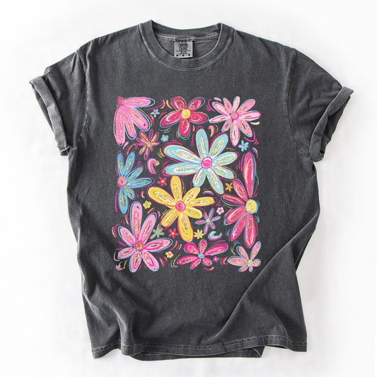 Retro Flowers, Beautiful, Bright, Colorful, Pastels Tshirt Comfort Colors T-Shirt
