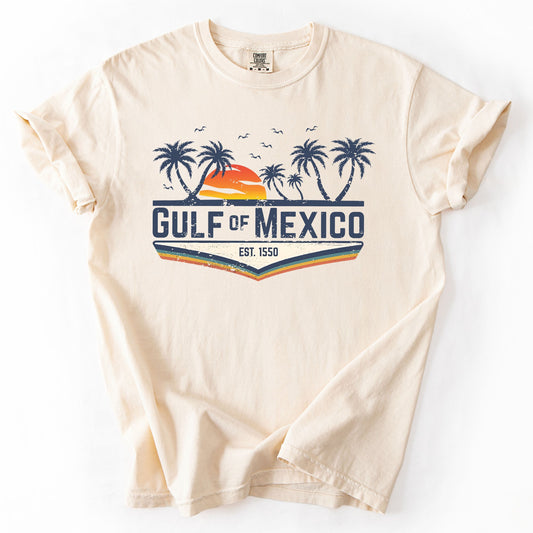 Retro Gulf Of Mexico, Vintage, Established 1550, Birds, Beach, Palm Trees Tshirt Comfort Colors T-Shirt