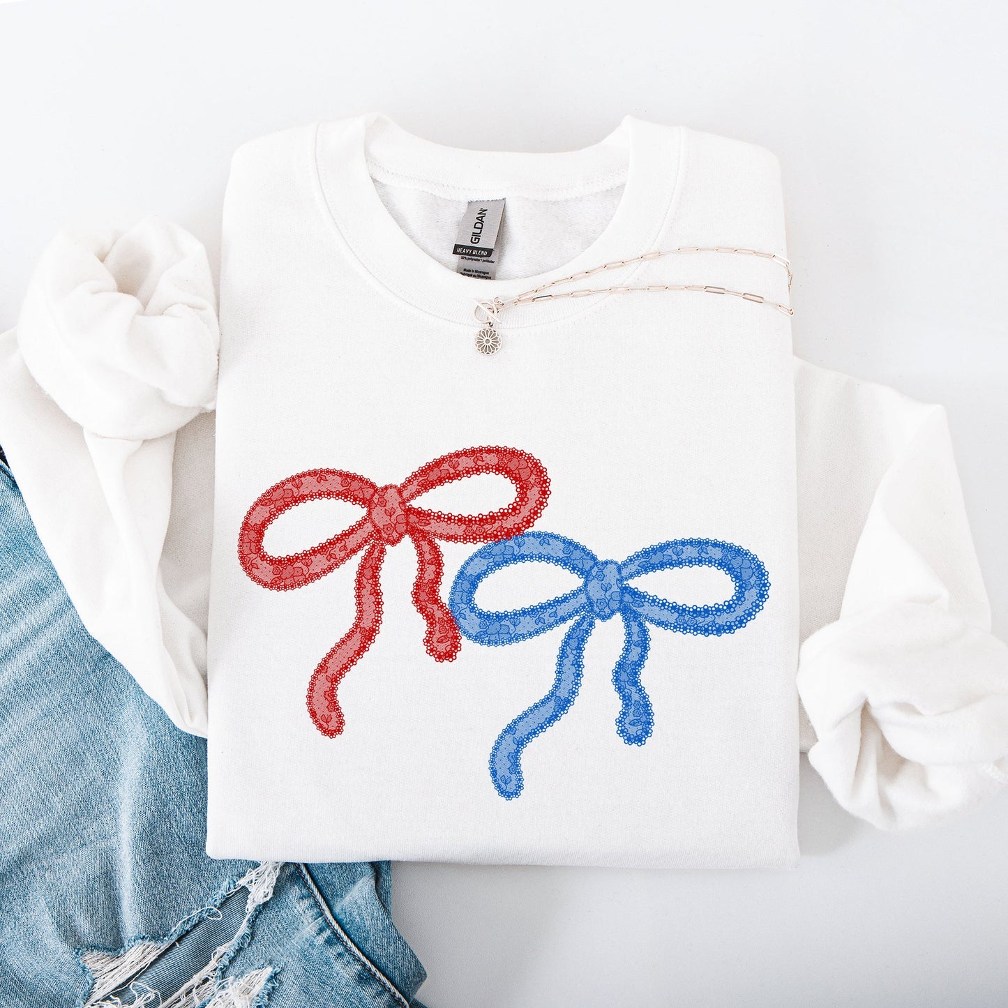 Retro Lace, Red, Blue, Patriotic, America, 4th of July Sweatshirt