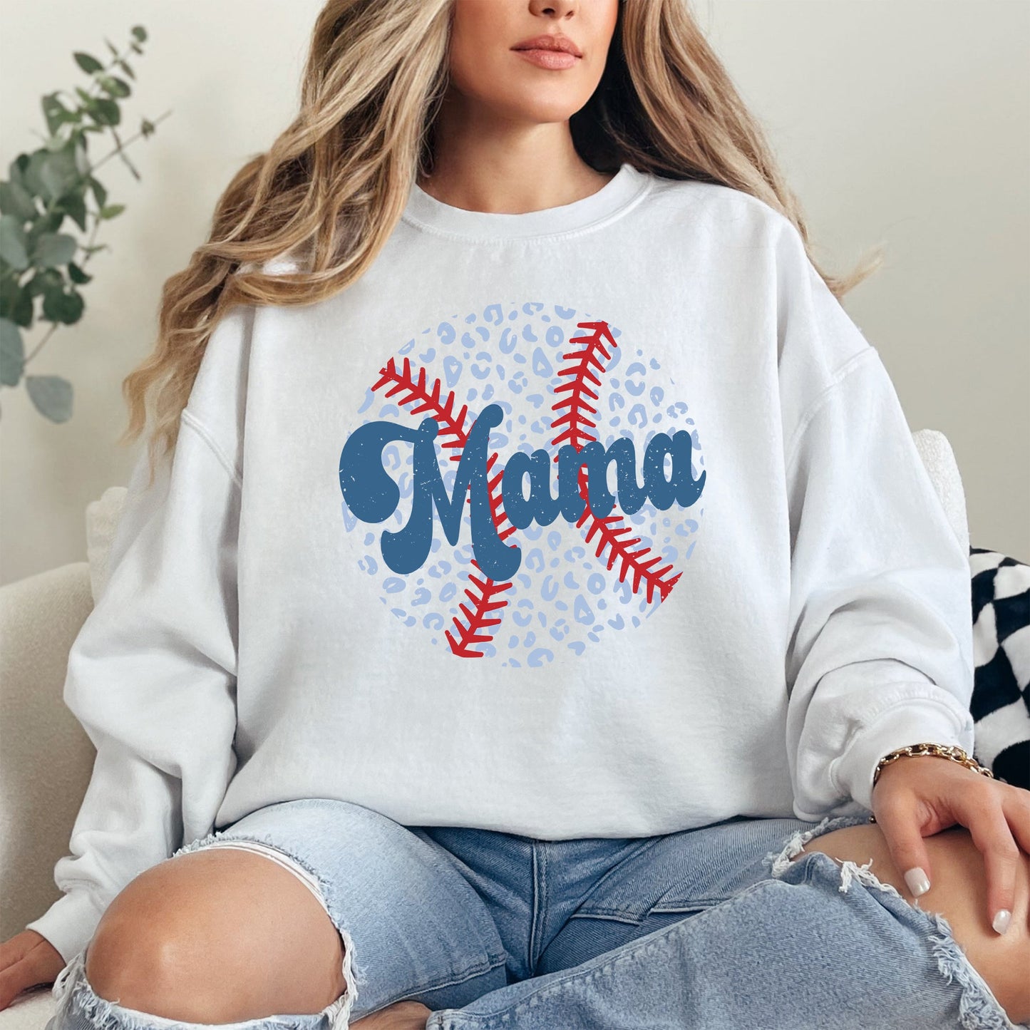 Retro Leopard Baseball Mama, Sports, Mother's Day Sweatshirt