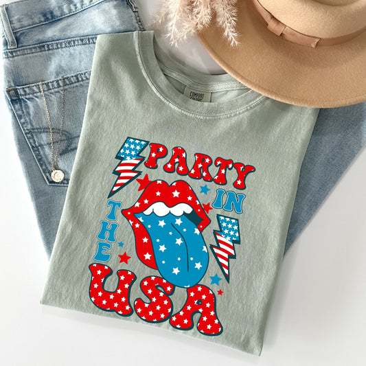 Retro Party In The USA, Tongue, 4th of July Tshirt Comfort Colors T-Shirt