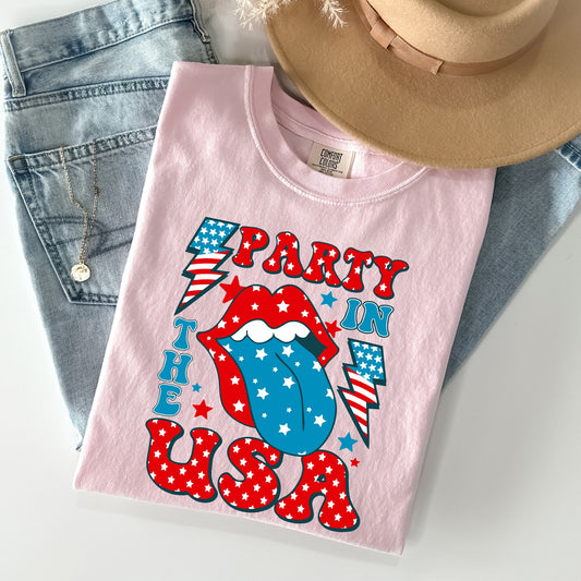 Retro Party In The USA, Tongue, 4th of July Tshirt Comfort Colors T-Shirt