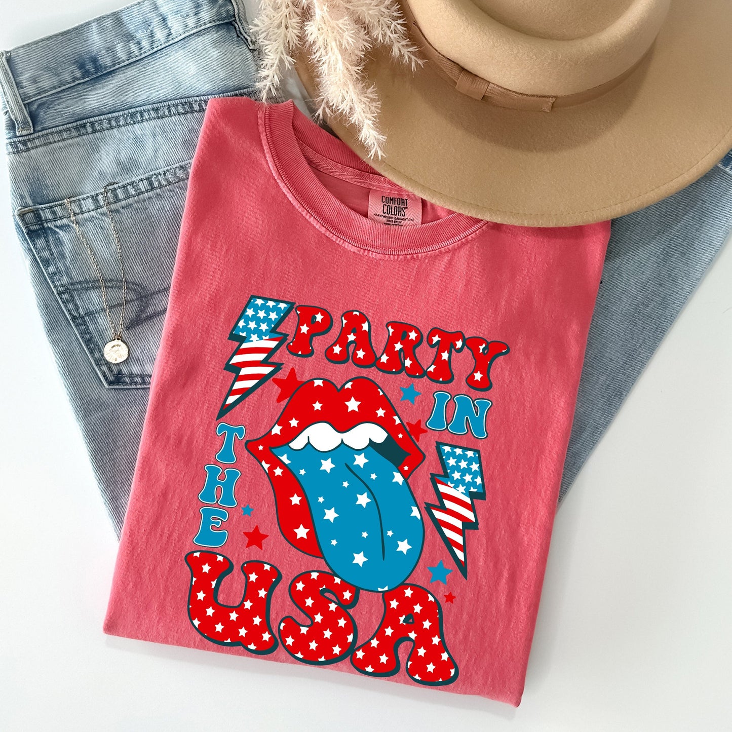 Retro Party In The USA, Tongue, 4th of July Tshirt Comfort Colors T-Shirt
