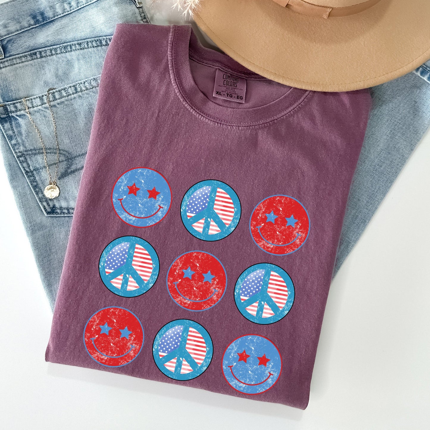 Retro Patriotic Smiley, Flag, America Peace Patriotic Tshirt Comfort Colors T-Shirt