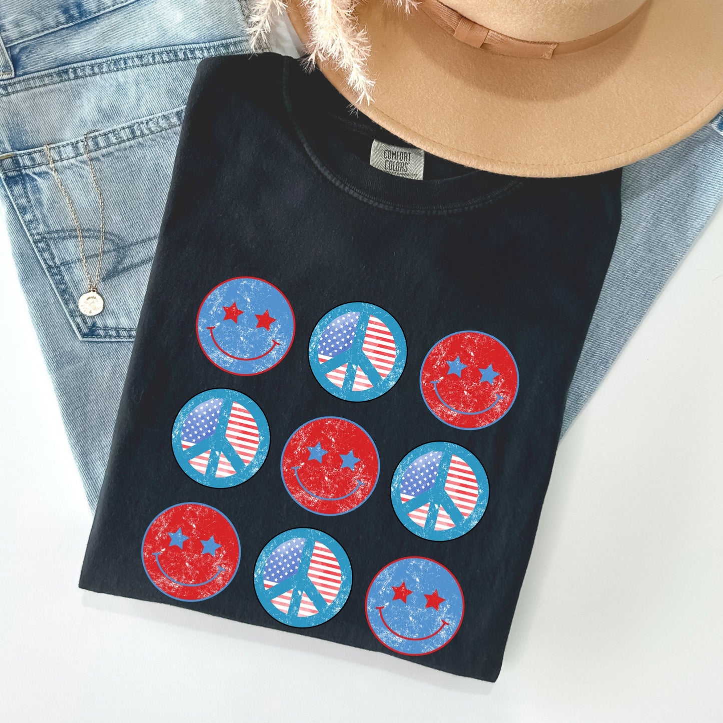 Retro Patriotic Smiley, Flag, America Peace Patriotic Tshirt Comfort Colors T-Shirt