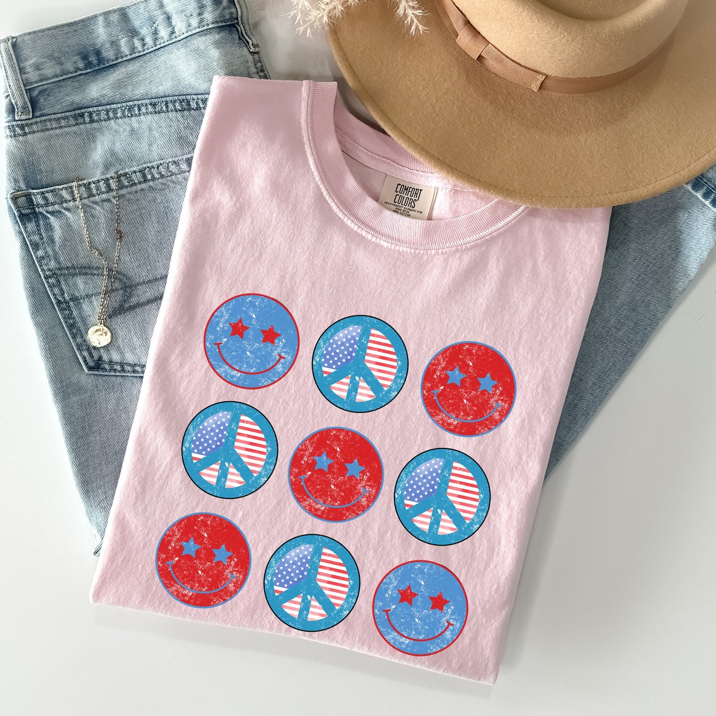 Retro Patriotic Smiley, Flag, America Peace Patriotic Tshirt Comfort Colors T-Shirt