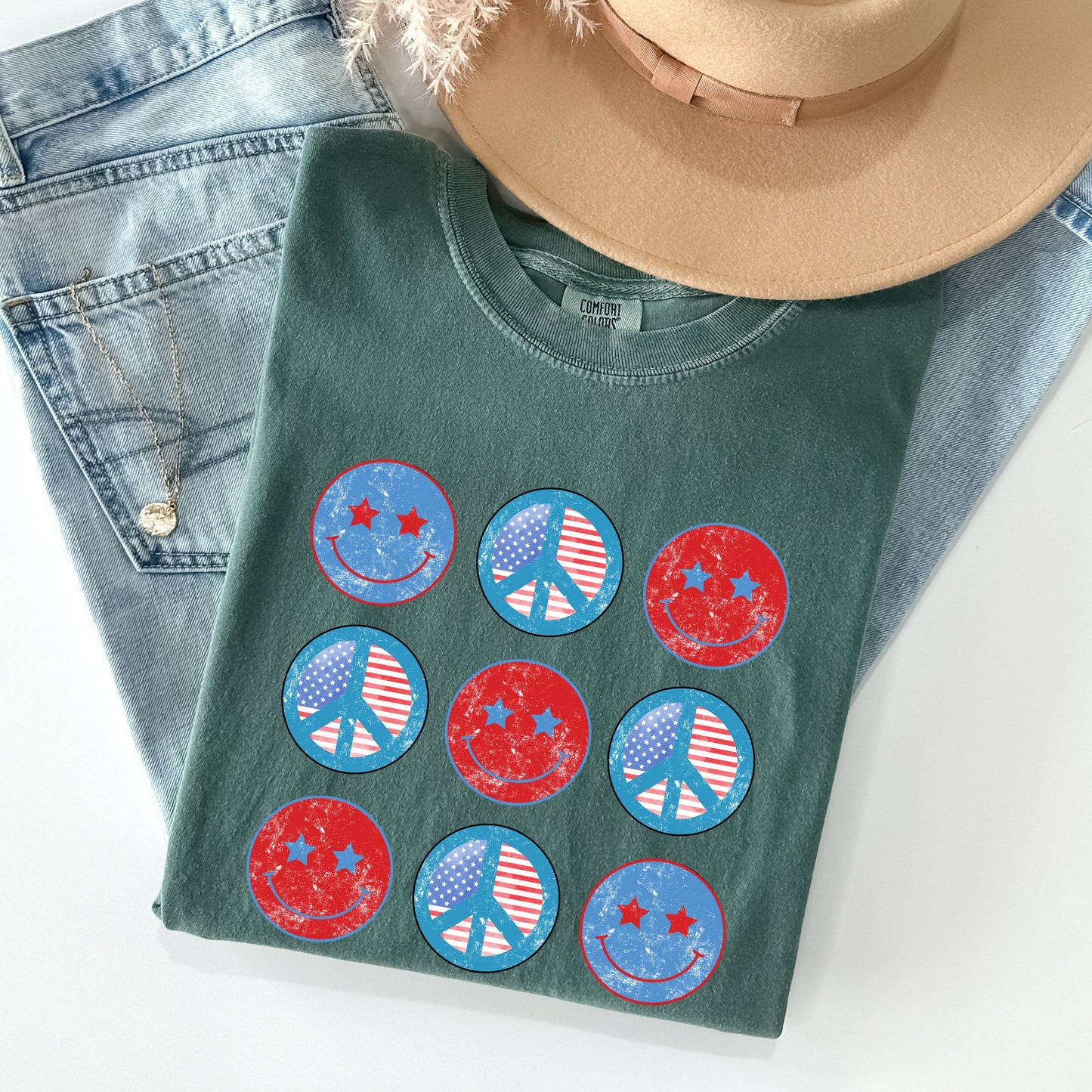 Retro Patriotic Smiley, Flag, America Peace Patriotic Tshirt Comfort Colors T-Shirt
