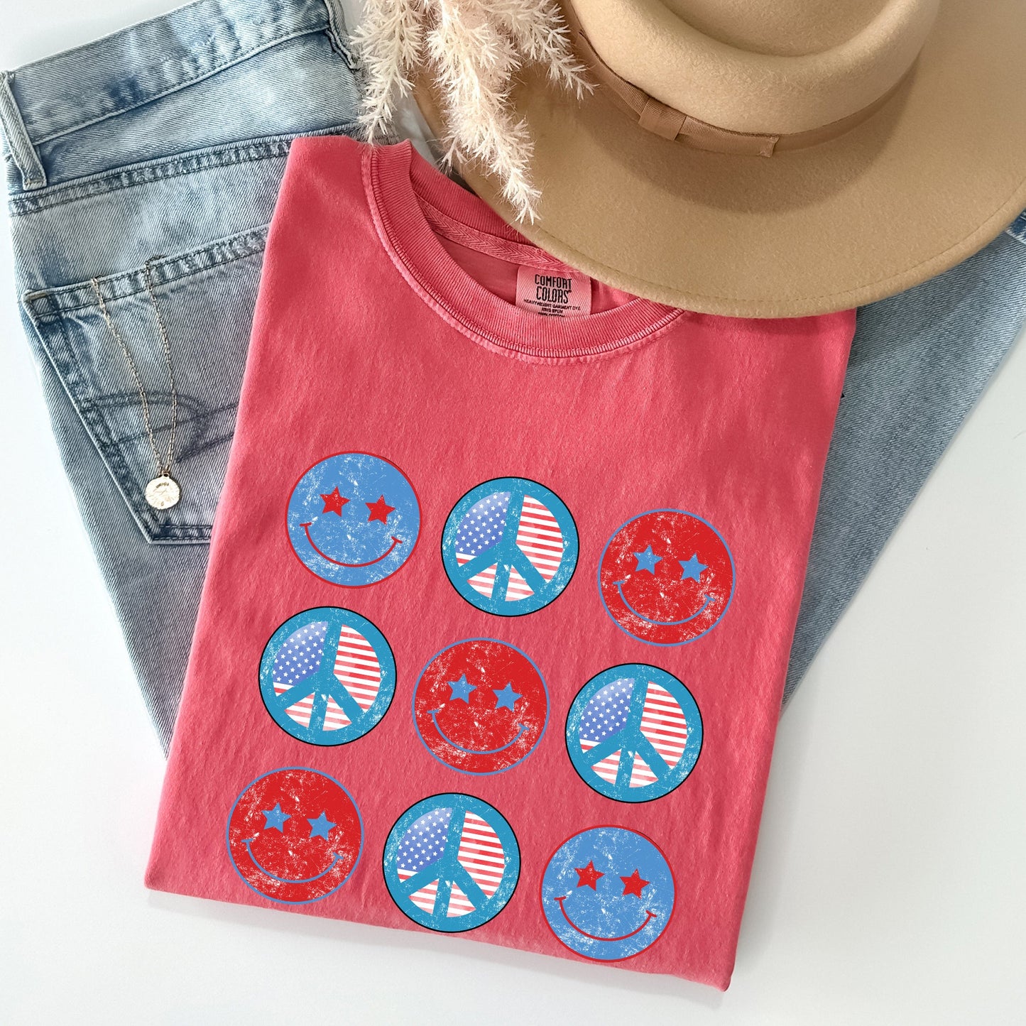 Retro Patriotic Smiley, Flag, America Peace Patriotic Tshirt Comfort Colors T-Shirt
