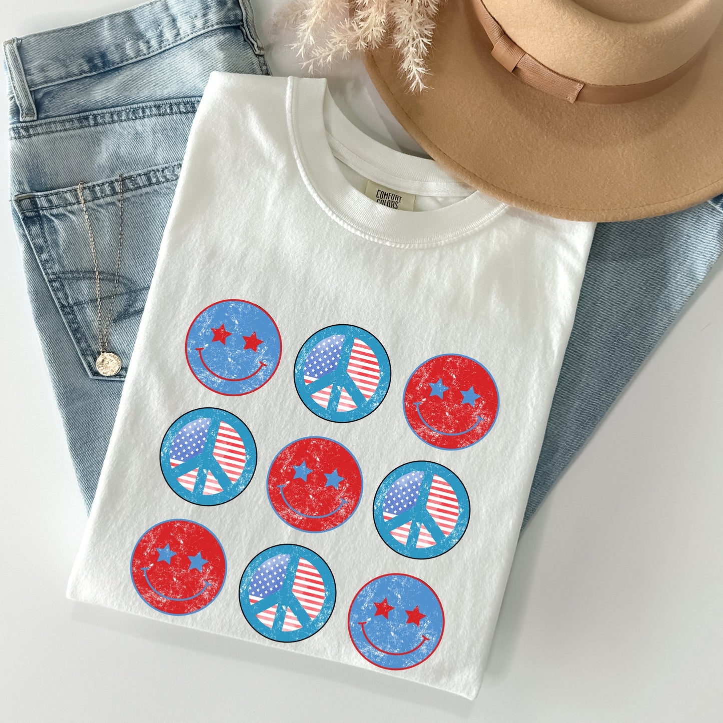 Retro Patriotic Smiley, Flag, America Peace Patriotic Tshirt Comfort Colors T-Shirt
