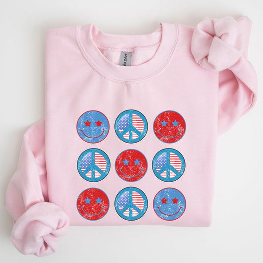 Retro Patriotic Smiley, Flag, America, Peace, Sweatshirt