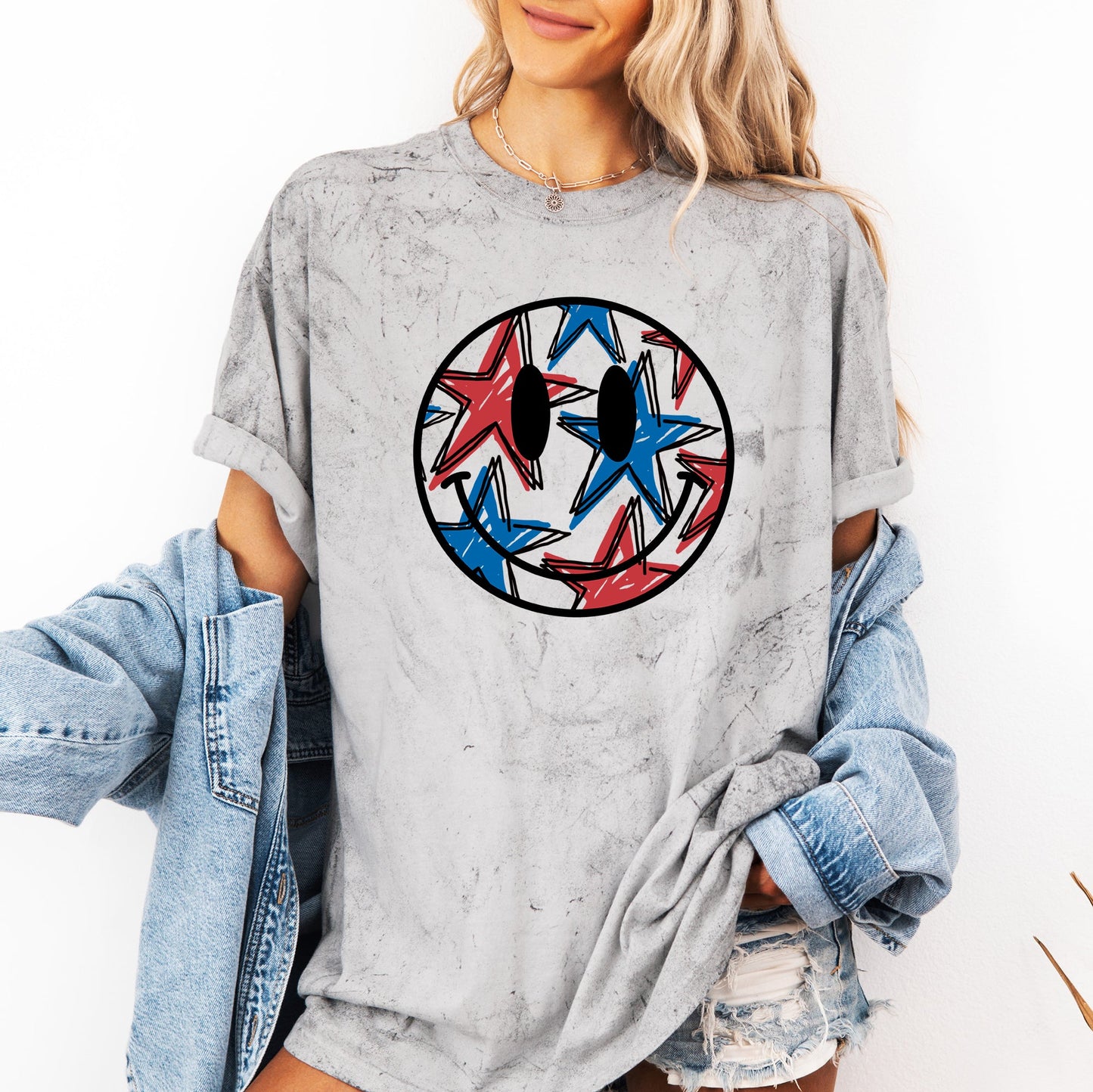 Retro Smiley, Patriotic, USA, America, 4th of July, Color Blast Tshirt Comfort Colors T-Shirt