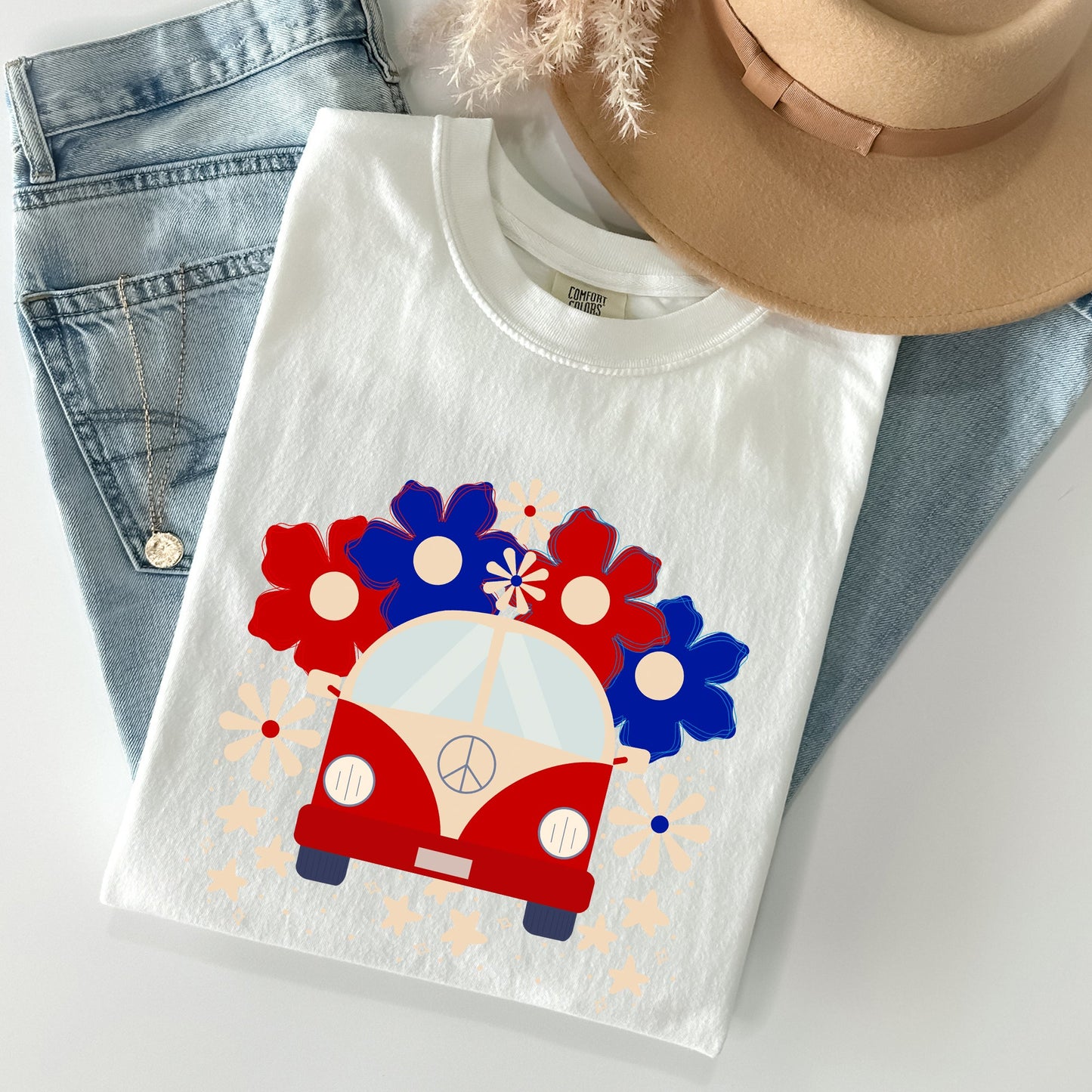 Retro Van, Patriotic, 4th of July Comfort Colors Tshirt