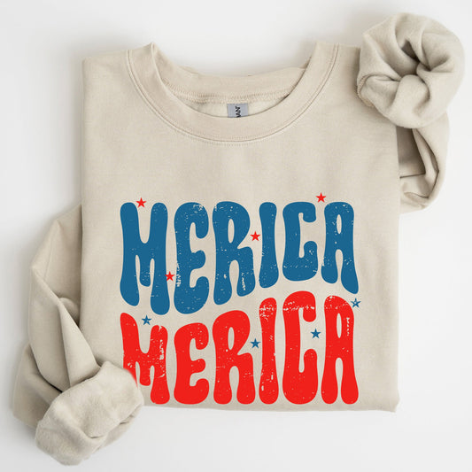 Retro 'Merica, America Red White Blue 4th of July Sweatshirt