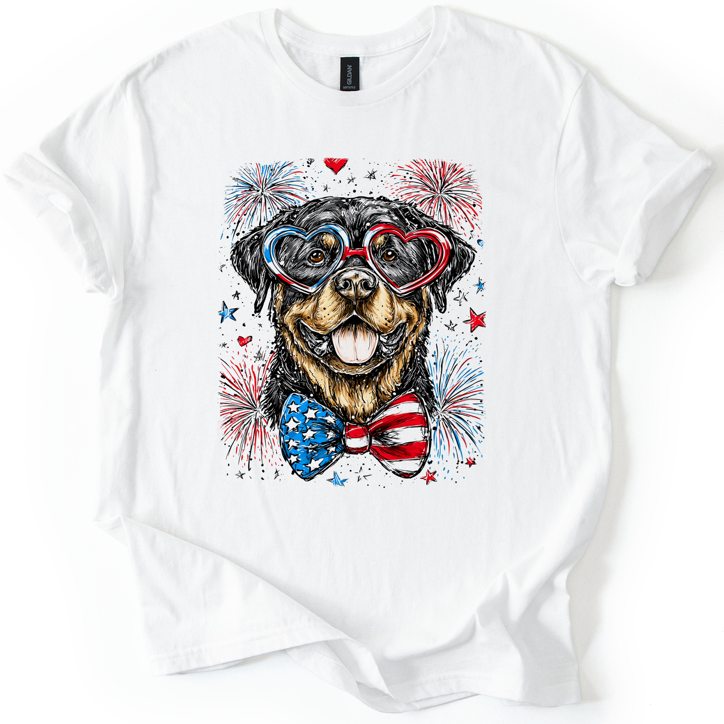 Rottweiler Patriotic Dog, USA, America, Pet Lover, 4th of July, Soft Style T-Shirt
