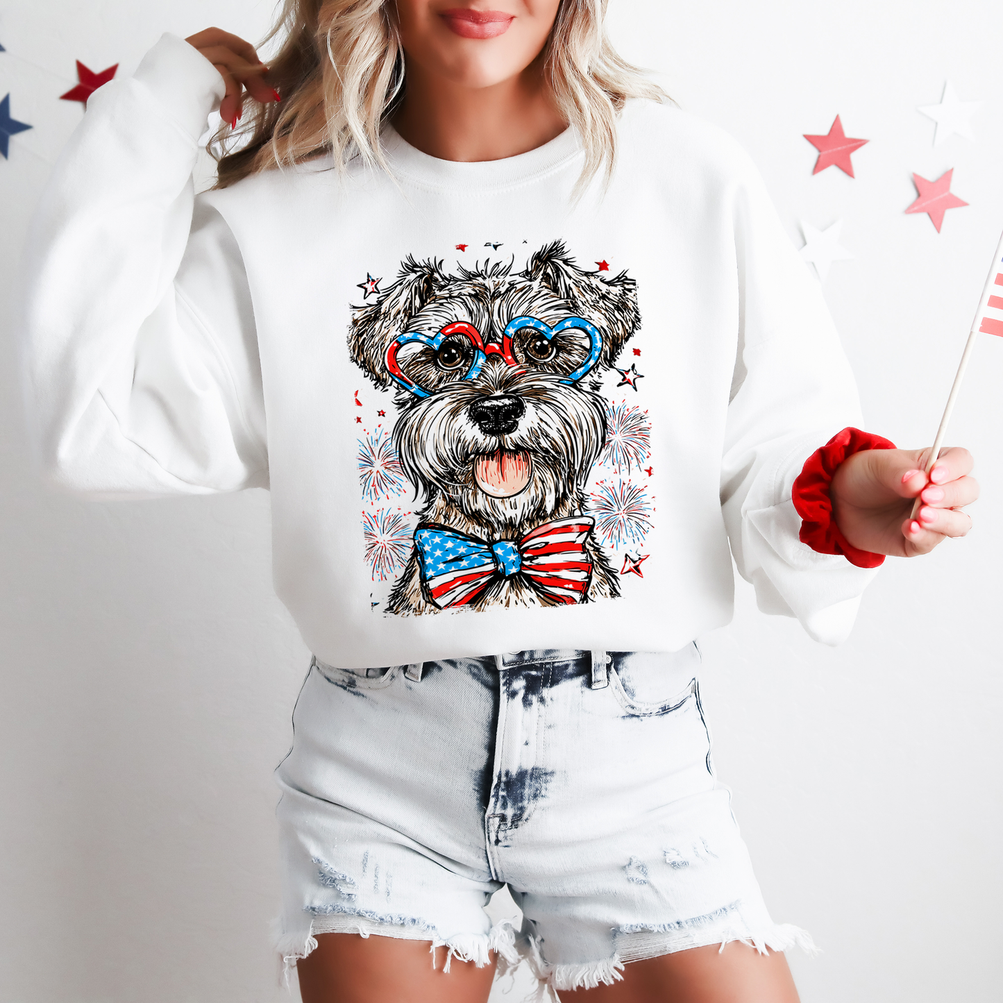 Schnauzer Patriotic Dog, USA, America, Pet Lover, 4th of July Sweatshirt