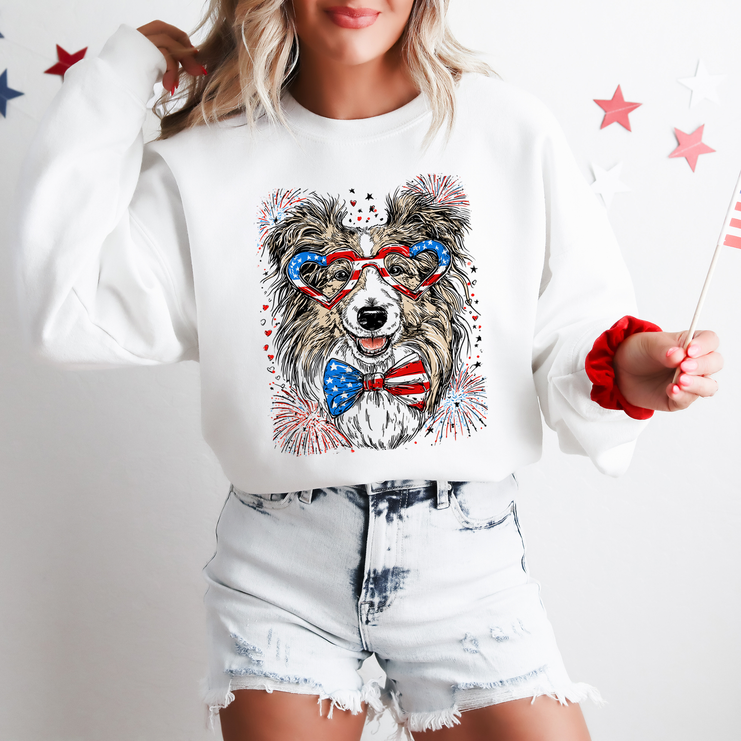 Sheltie, Shetland Sheepdog Patriotic Dog, USA, America, Pet Lover, 4th of July Sweatshirt