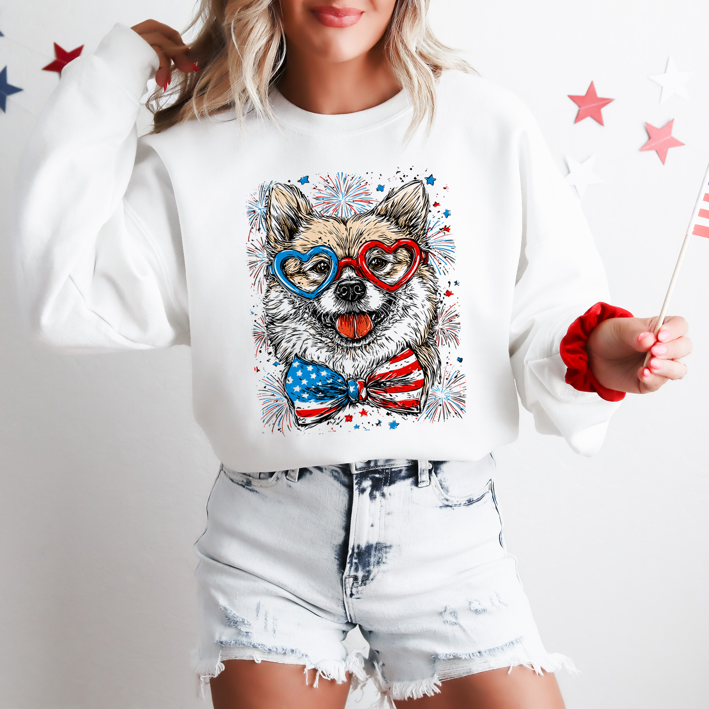 Shiba Inu Patriotic Dog, USA, America, Pet Lover, 4th of July Sweatshirt