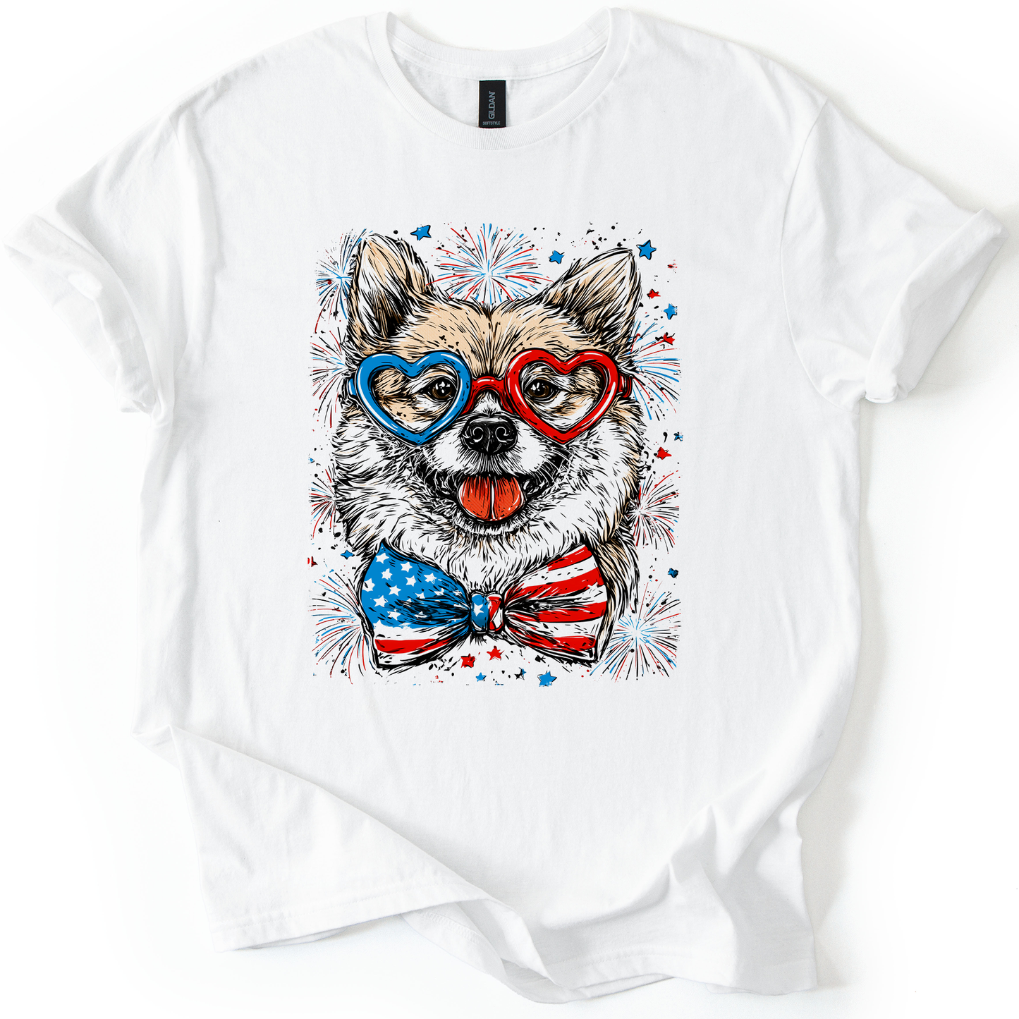 Shiba Inu Patriotic Dog, USA, America, Pet Lover, 4th of July, Soft Style T-Shirt