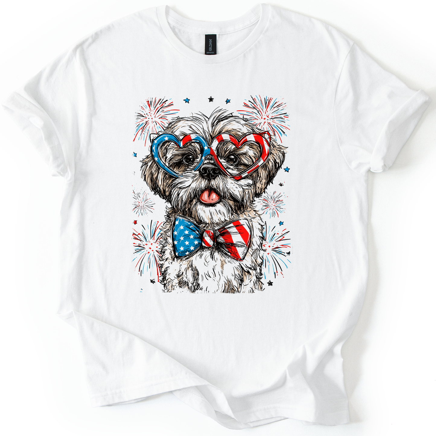 Shih Tzu Patriotic Dog, USA, America, Pet Lover, 4th of July, Soft Style T-Shirt