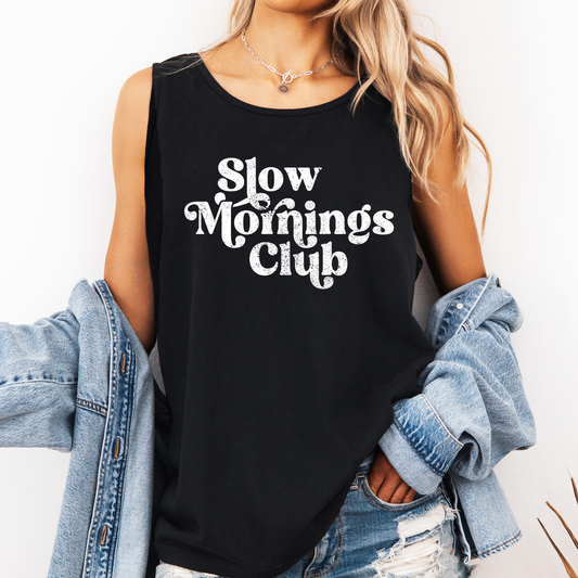 Slow Mornings Club, Self Care, Coffee, Mindful Mornings, Mental Health, Positivity Comfort Colors Tank Top