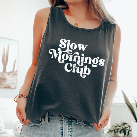 Slow Mornings Club, Self Care, Coffee, Mindful Mornings, Mental Health, Positivity Comfort Colors Tank Top